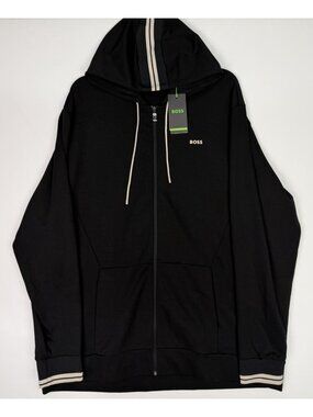 Hugo Boss Men's Big & Tall 3XT Full-Zip Hoodie Black Striped Hood NWT $248